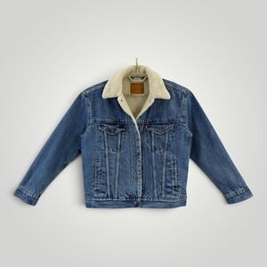 Levi's Premium Big E Sherpa Trucker Jacket Womens S Blue Denim Cotton